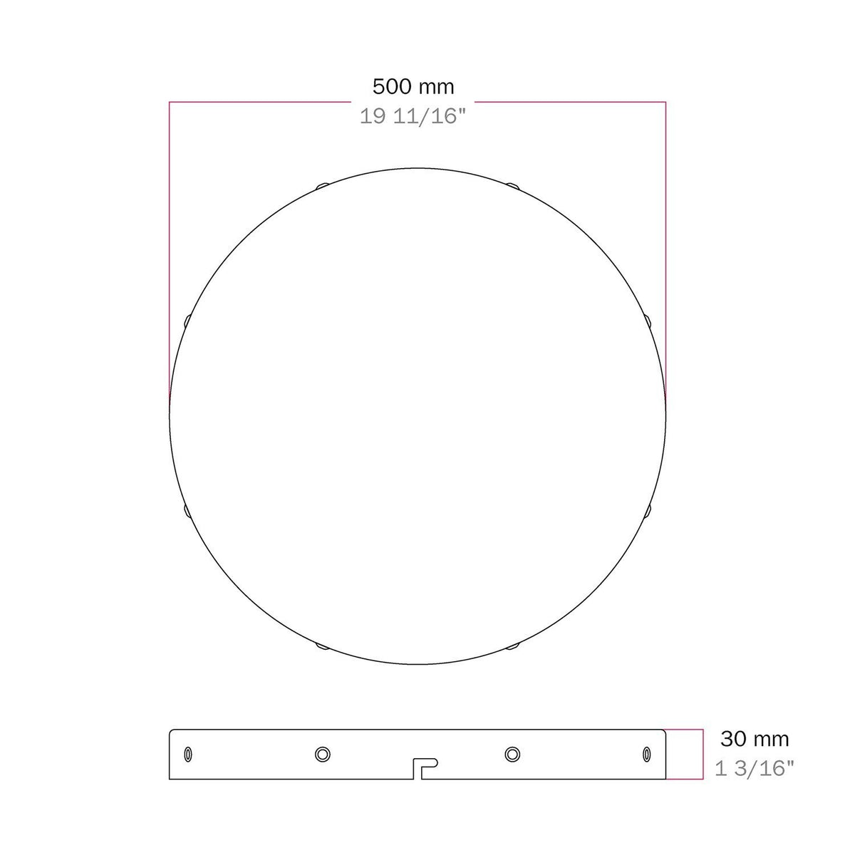 Lampenbaldachin XXL Aluminium, 8 seitliche Ausgänge, Ø 50 cm – Weiss matt