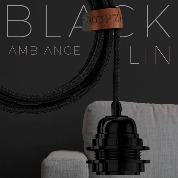 BALA Couleur, textiles Lampenkabel aus französischem Leinen, schwarz