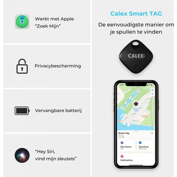 Calex Smart Tag - Bluetooth – mit Geräuschbenachrichtigung – Suchfunktion (Apple Find My)