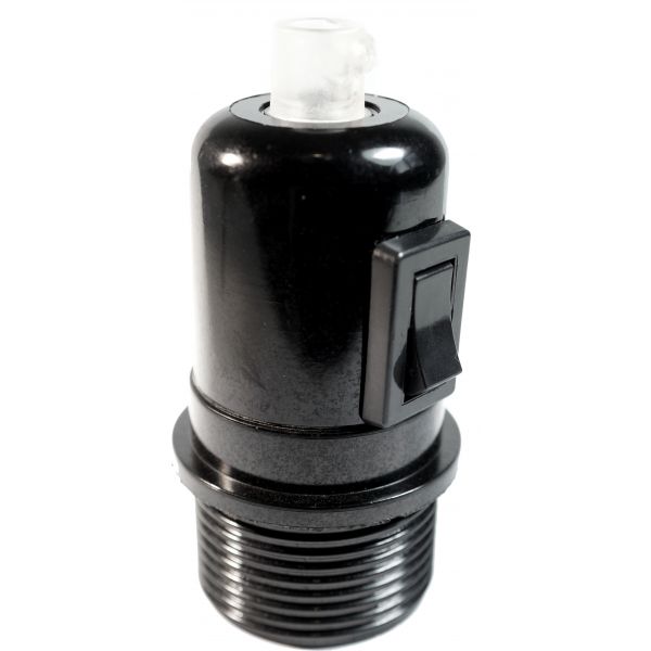Retro Lampenfassung schwarz mit Klemmnippel aus Messing Premium Bakelit Fassung E27 Nickel Gewindemantel