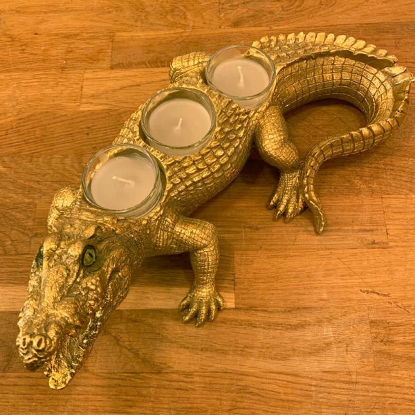 Teelicht Krokodil Gator gold