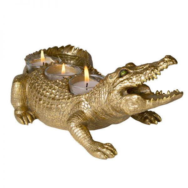 Teelicht Krokodil Gator gold