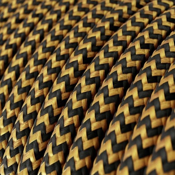 Textilkabel 2x0.75mm / Pearl Black & Gold zickzack